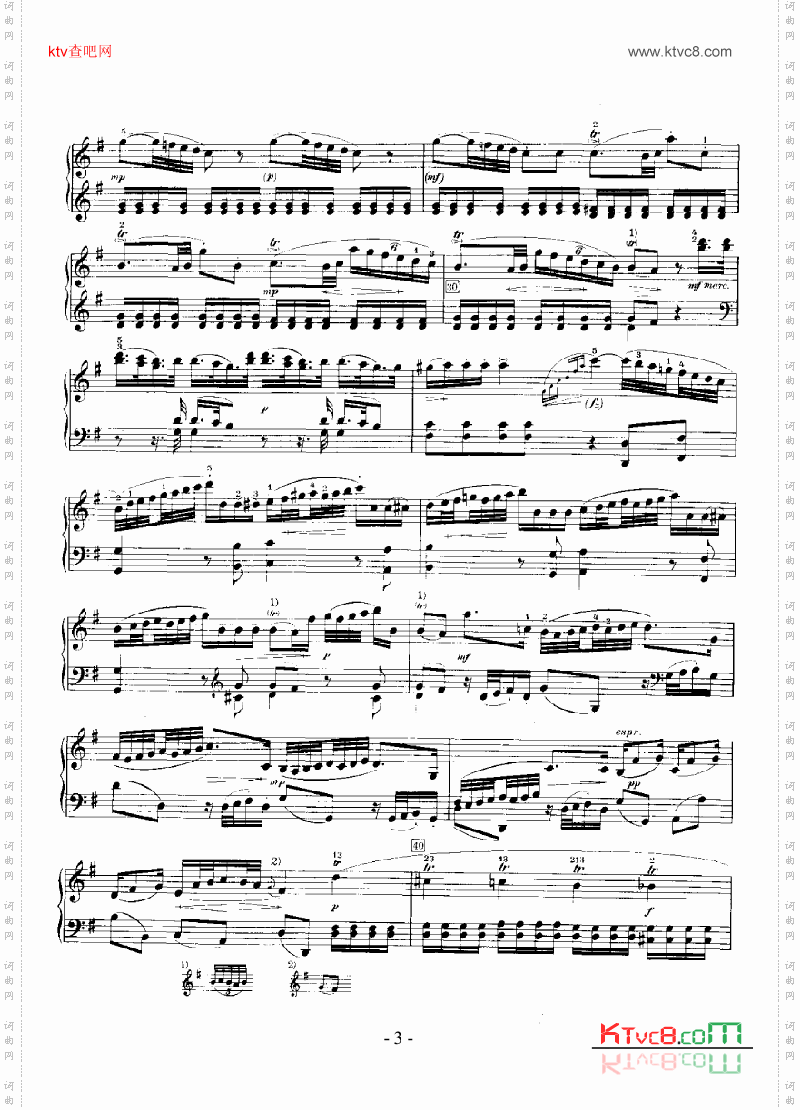 G大调奏鸣曲 嬉游曲 键盘类 钢琴简谱 中国词曲网