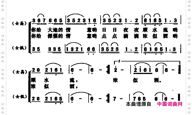 水之情(女声小合唱)简谱图片