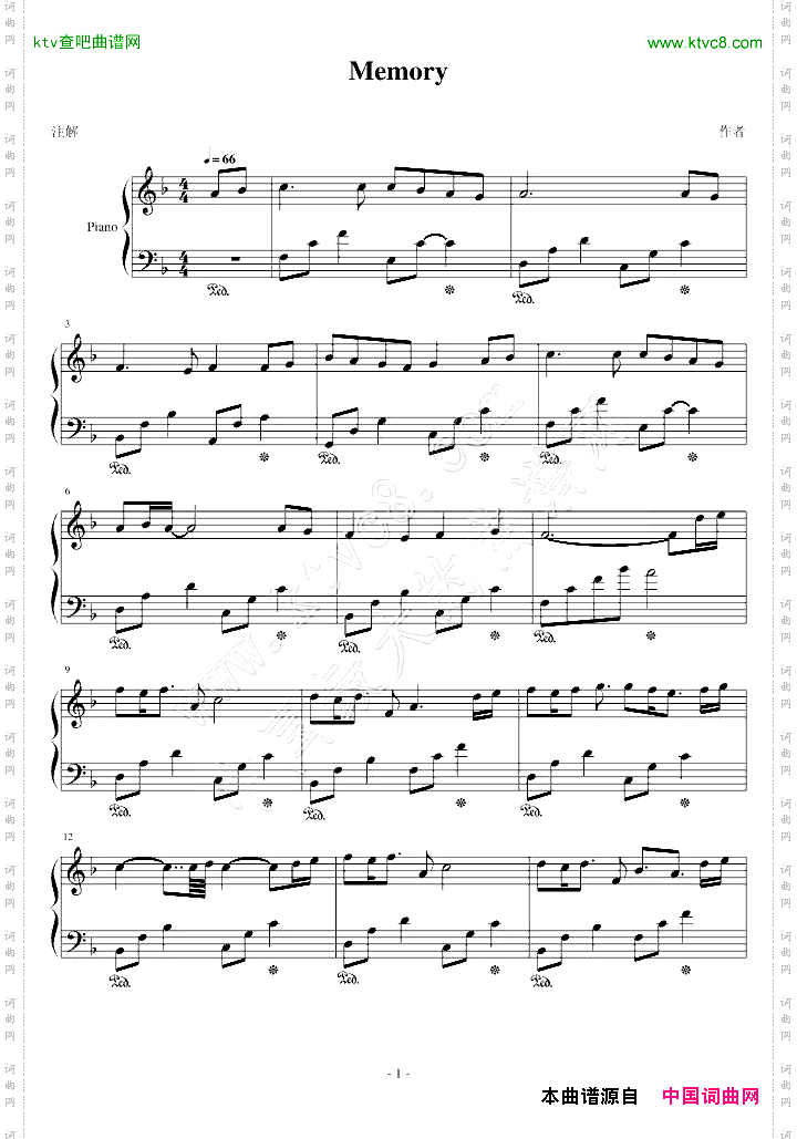 memory简谱 中国词曲网