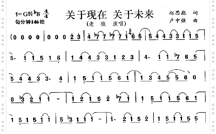 于现在关于未来简谱 老狼 声乐谱 中国词曲网
